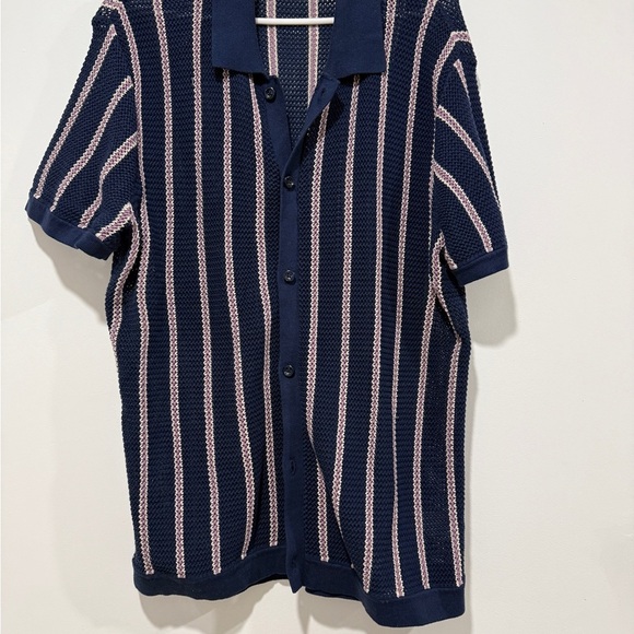 Express Navy Striped Button-Up sweater polo men’s shirt size medium - Picture 3 of 5